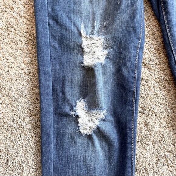 Wax Jean ankle length skinny leg stretch distressed denim overalls. Size S - Picture 6 of 12